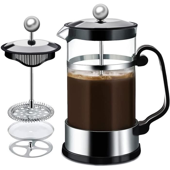 Cafetière à Piston Française Wrobic 600ml - Acier Inox Double Paroi, Filtre 3 Niveaux, Pour Maison/bureau/camping