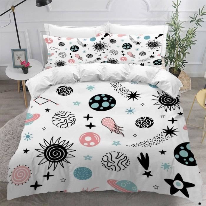 Parure De Lit 220x240 Cm Feuilles Bleues 3D - Housse De Couette Réversible Microfibre Coton Pour Adulte Ado Enfant - 3 Pièces