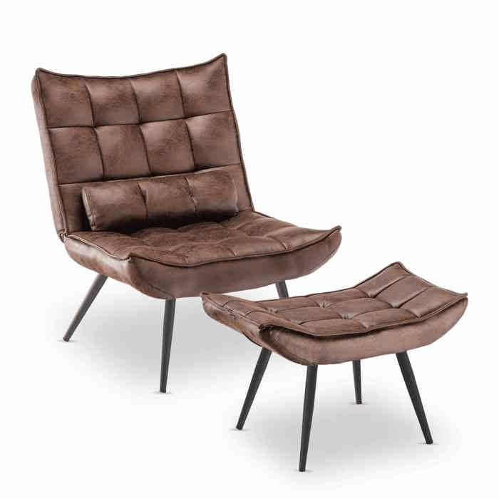 M MCombo 4779BR Fauteuil relax moderne avec pouf fauteuil de lecture rétro fauteuil rembourré tissu microfibre marron