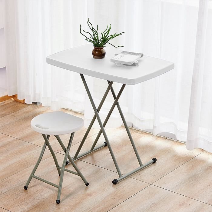 Table Pliante Ajustable - Blanc - HDPE - Acier - Pliable