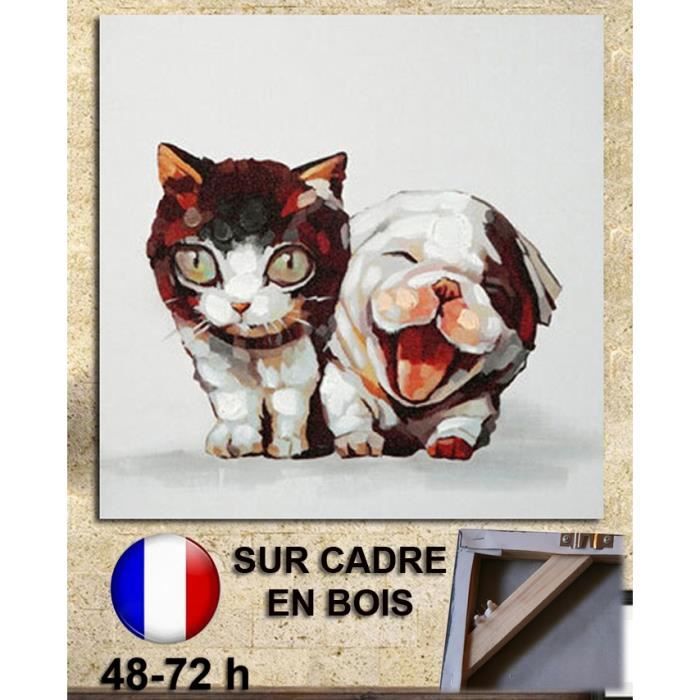 Tableau Chat Et Chien Chiot Chaton Peinture A L Huile Toile Fait Main Art Decoration Design Luxe Contemporain Cdiscount Maison