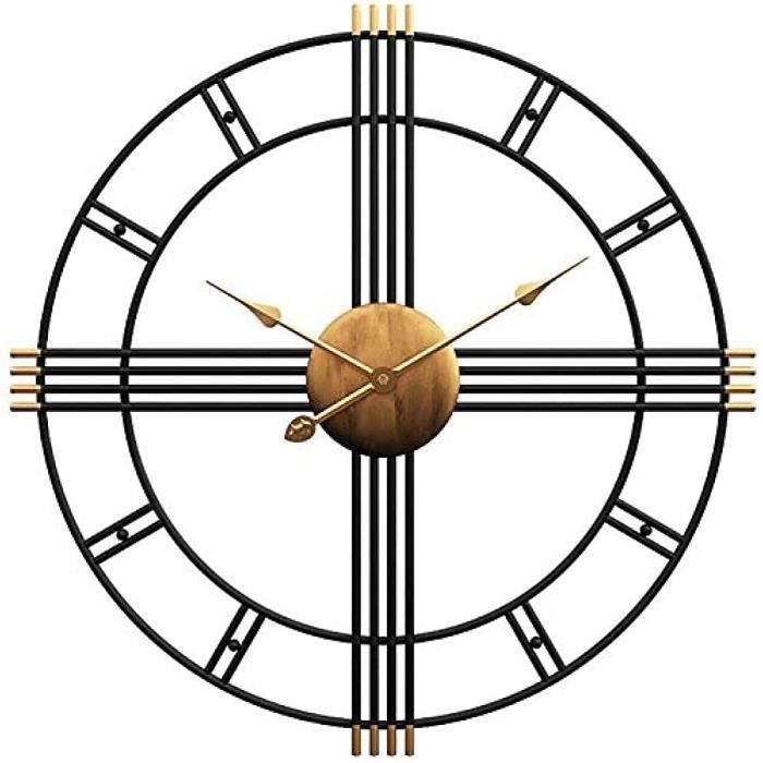 Horloge Murale Ronde 60 Cm Noir Vintage - Mouvement Silencieux à Piles, Cadran Squelette, Style Industriel Pour Salon, Bureau, Chambre - 4