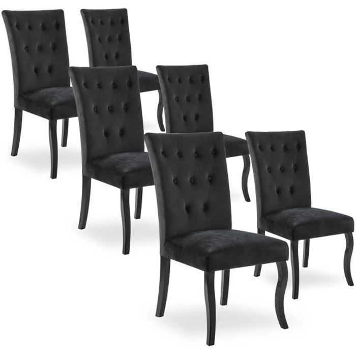 Lot de 6 chaises capitonnées Chaza Velours Noir Lot de 6 chaises capitonnées Chaza Velours Noir