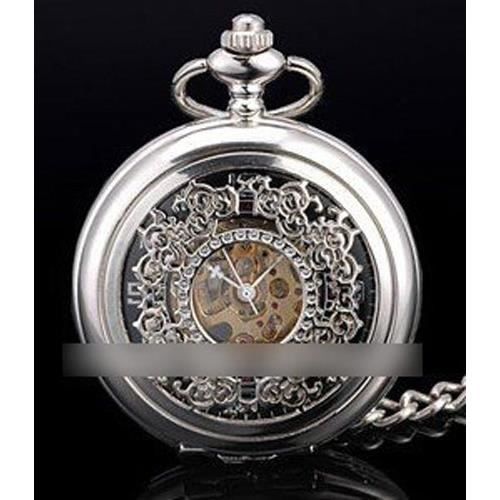 Montre De Gousset Mecanique Argentee Interieur Noir Steampunk