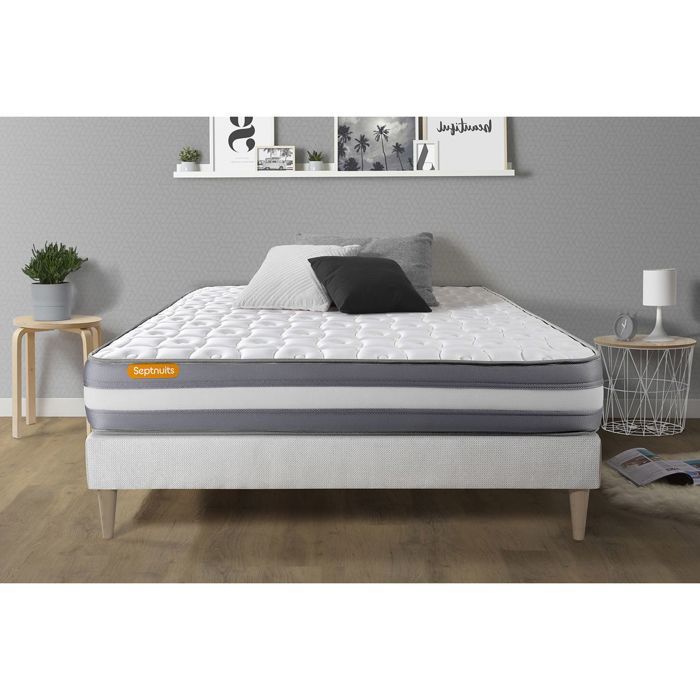 Ensemble sommier matelas 180x200 Memo plus Mémoire de forme - 24 cm - Ferme - sommier kit blanc