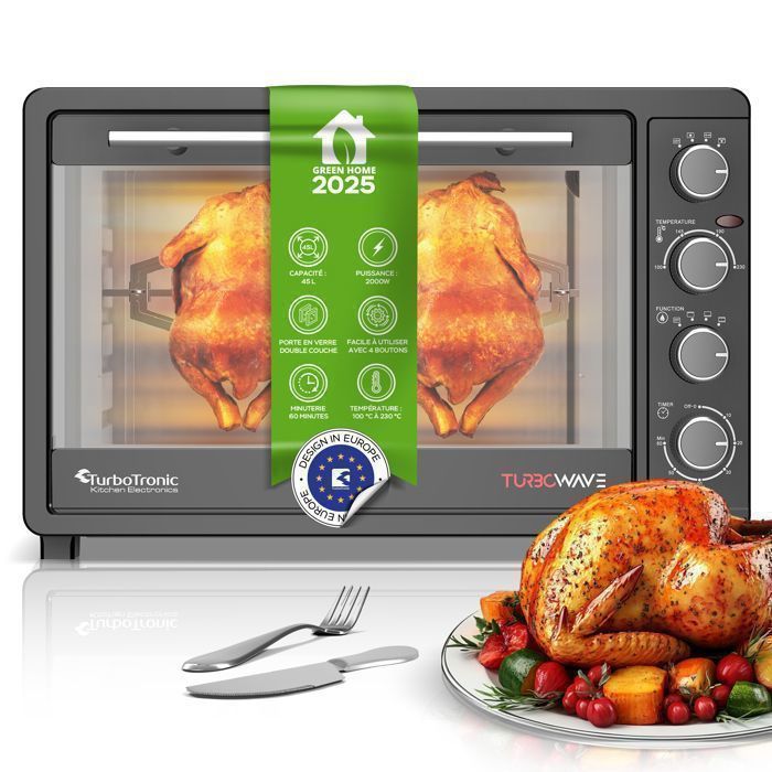 TurboTronic EV45 - Four électrique 45 L - Four de table chaleur tournante - Mini four - 2000 W - 230°C - Turbotronic