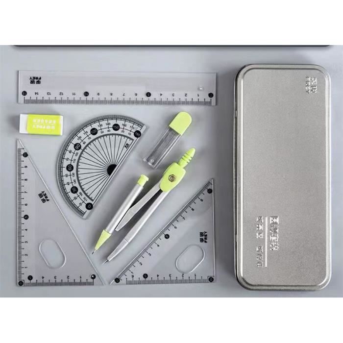 Regle Set Trousse Geometrie Regle 7 Pièces Fournitures avec boîte de ...