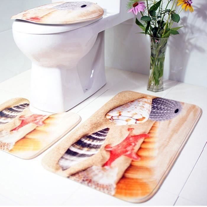 Plage De Sable Et Coquillage 3pc Tapis Toilettes Couvercle Salle De Bain Wc Cuvette Anti Derapant 75 X 45cm E Cdiscount Puericulture Eveil Bebe