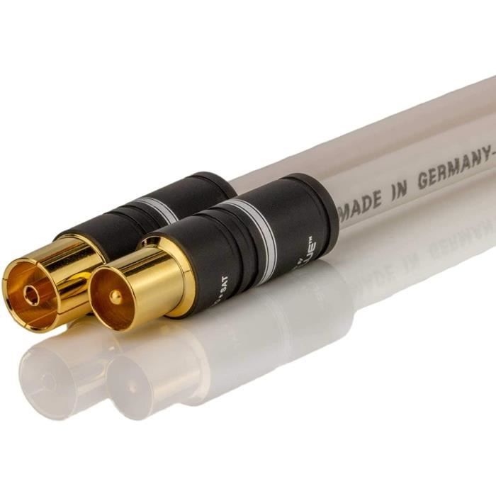 2m Câble Antenne TV Coaxial l Connecteurs Mâle Femelle Plaqués Or l
