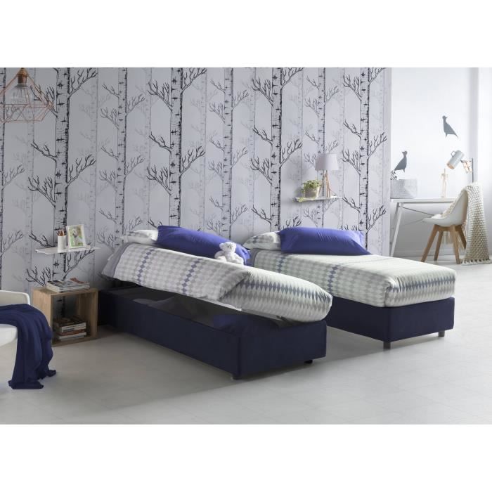 Lit simple Sophia - DMORA - Contemporain - Bleu - Ouverture frontale - Avec matelas 90x190 inclus