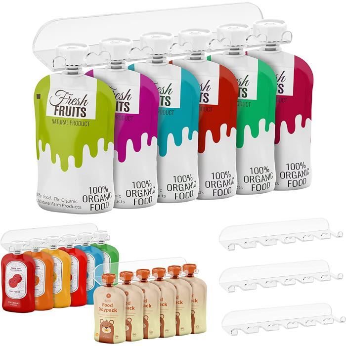 Lot De 10 Gourdes Compote Réutilisables 150ml - Poches Alimentaires Bébé - Sans Fuite, Lavables - Avec Goupillon