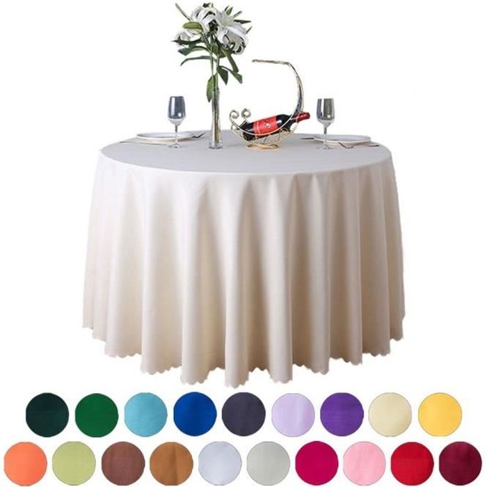 Polyester Nappe Ronde Mariage Banquet Nappe de Table Diverses Couleurs 1.6m Beige