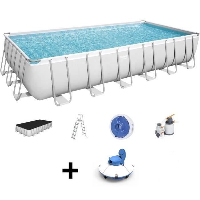 Kit Piscine hors sol tubulaire BESTWAY Power Steel™- 732 x 366 x H 132 cm - Rectangulaire + Robot as