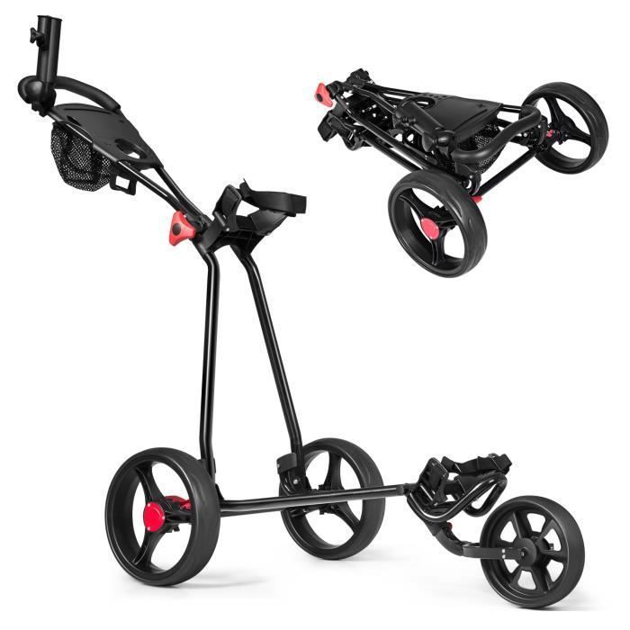 COSTWAY Chariot de Golf 3 Roues Pliable avec Poignée Réglable Carte de Pointage Porte-parapluie et Porte-tee Sac en Maille Noir COSTWAY Chariot de Golf 3 Roues Pliable avec Poignée Réglable Carte de Pointage Porte-parapluie et Porte-tee Sac en Maille Noir