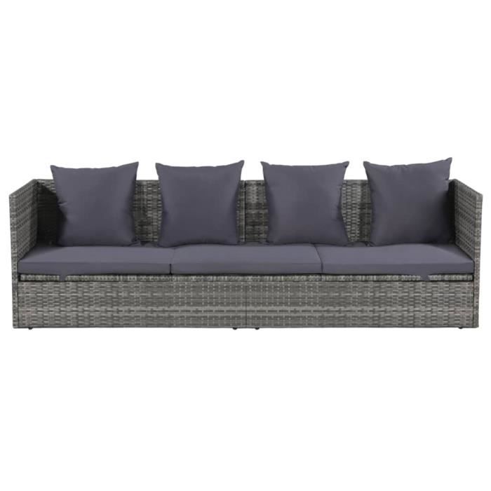 Canapé de jardin Lit de jardin-Mobilier dextérieur Salon de Jardin Résine tressée Gris 200x60 cm-RAI