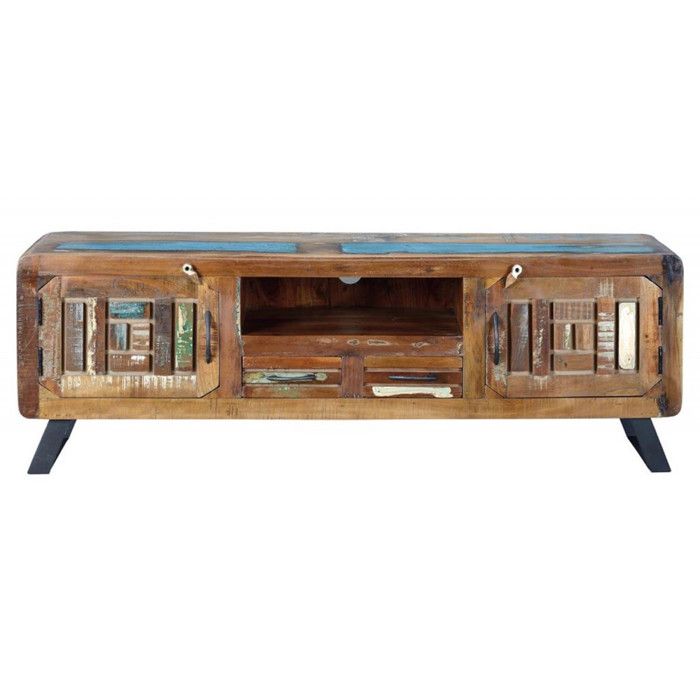 Meuble TV - Giner y Colomer - Bois Recyclé - Multicolore - 2 Portes - 2 Tiroirs Meuble TV - Giner y Colomer - Bois Recyclé - Multicolore - 2 Portes - 2 Tiroirs