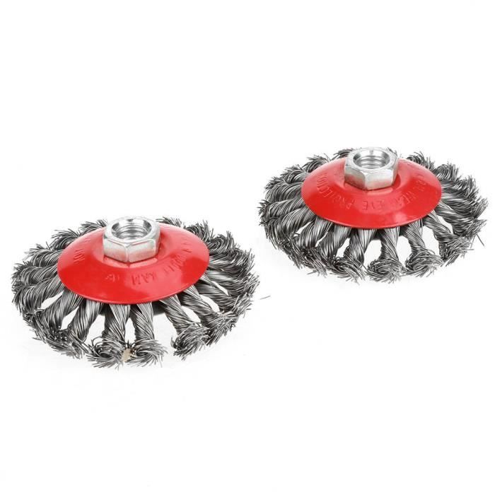 4 Brosses Métalliques Coniques Pour Meuleuse D'Angle - Ø75mm, Fil 0.5mm, Filetage M14