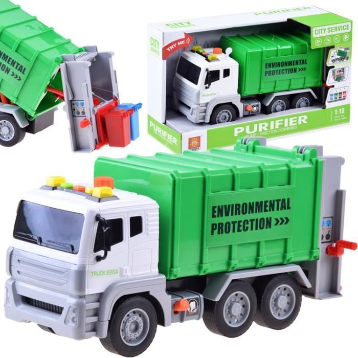 Camion Poubelle Jouet Avec Lumière Et Son - Véhicule éducatif Pour Enfants 3-6 Ans, Inclus Poubelles Et Panneaux, Cadeau Garçon Fille