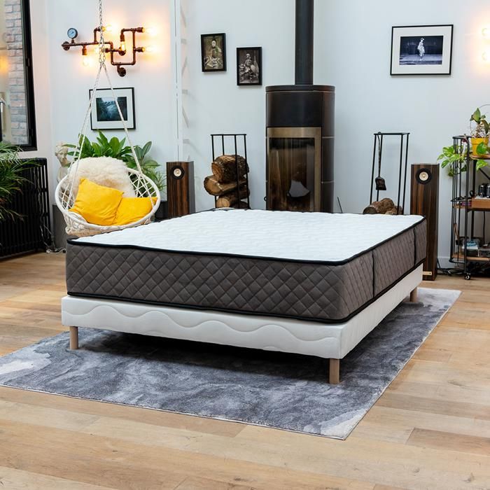 Ensemble Hôtel Confort Sommier + Matelas 160x200 cm Hauteur 30cm Mousse Haute Résilience 4 Pieds Confort Ferme