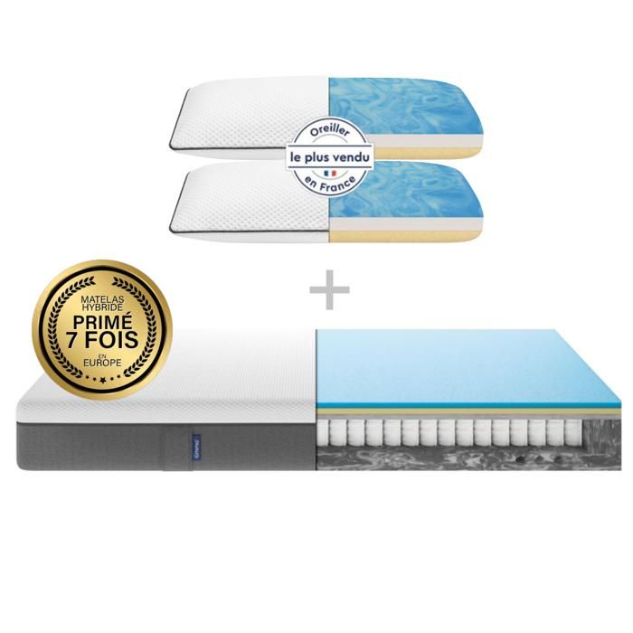 EMMA | Pack Matelas Hybride 140x200 cm + Oreiller | MEILLEUR CHOIX Emma | Mémoire de forme+Ressorts | Dos Apaisé | Confort Optimal
