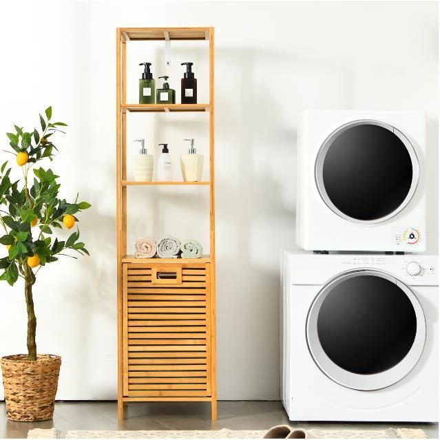 Supfine Panier a Linge 3 Compartiment, 4 Roulettes, 2 Petits Paniers et 1 Grand Panier, Amovibles, Panier à Linge avec Poignées pour Salle de Bain, Buanderie, 44x33x110 cm