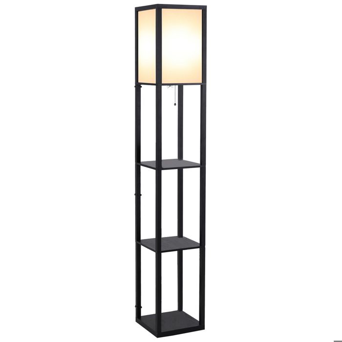 Lampadaire étagère - HOMCOM - lampe 3 étagères 4 niveaux rangement salon bureau décoration - MDF - 26x26x160cm - noir