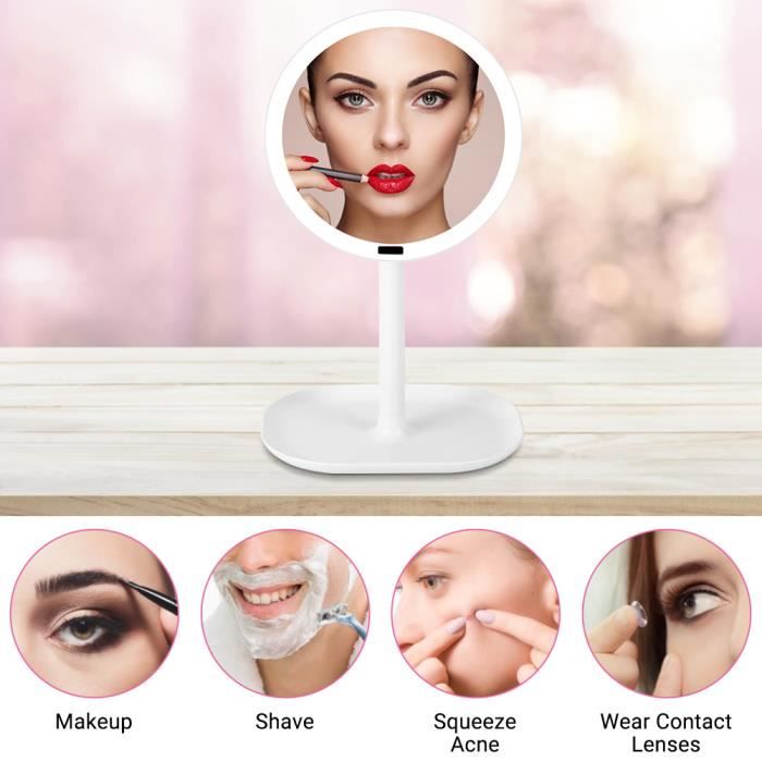 Miroir Maquillage 3 En 1 Avec Lumière Et Ventilateur - Grossissement X5 USB Rechargeable