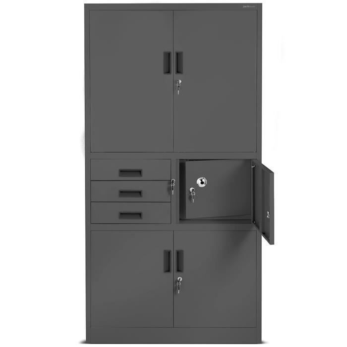 Armoire de Bureau C018S II Métallique Coffre-Fort Compartiment Secret Portes battantes 185 cm x 90 cm x 40 cm (Anthracite)