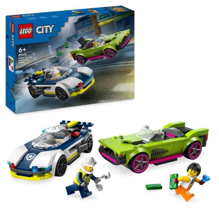 LEGO® 60415 City La Course-Poursuite entre la Voiture de Police et la Super Voiture, Jouet avec Mini