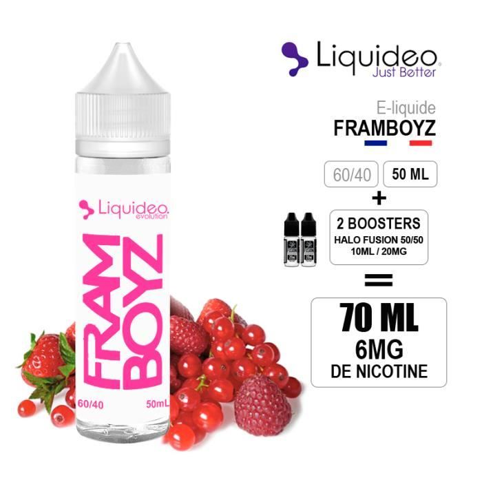 E-LIQUIDE LIQUIDEO - FRAMBOYZ 50ML EN 0MG + 2BOOSTERS DE NICOTINE 10ML-20MG  - Cdiscount Au quotidien