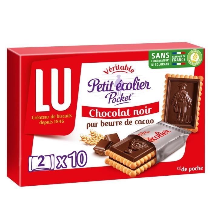 LOT DE 3 - LU - Petit Ecolier Pocket Chocolat Noir Biscuits petit beurre nappés - boîte de 10 sachets - 250 g