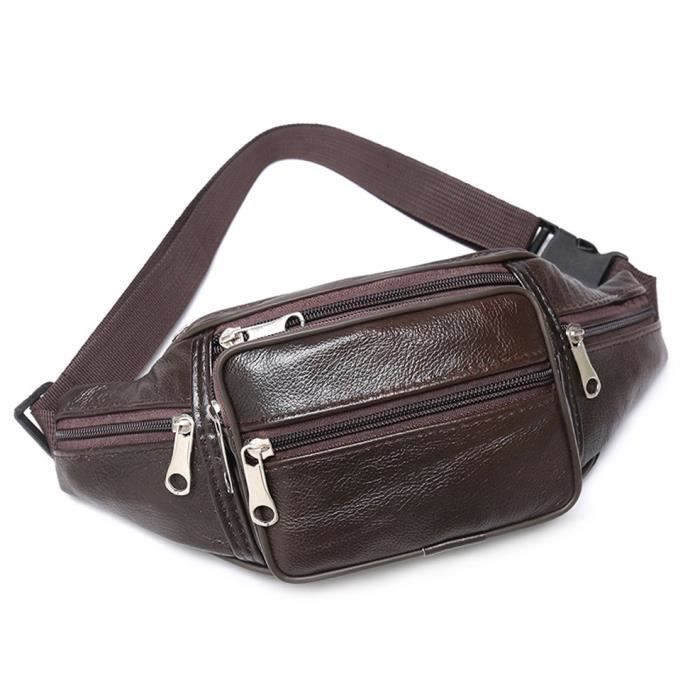Sac Banane Cuir Unisexe - Sécurité, Voyage, Randonnée - Marron, 30x15x10 Cm