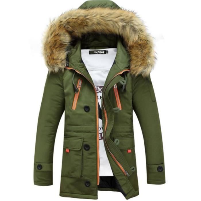 Manteau Homme Hiver Doudoune Chaud Fourrure Casual Outdoor Blouson Amovible  Capuche