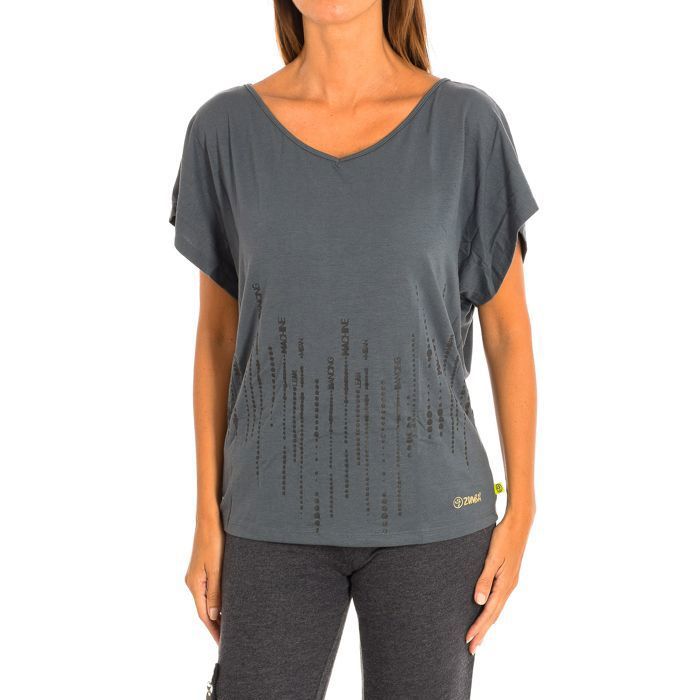 T-shirt de sport à manches courtes pour femme Z1T00463-Gris-noir T-shirt de sport à manches courtes pour femme Z1T00463-Gris-noir