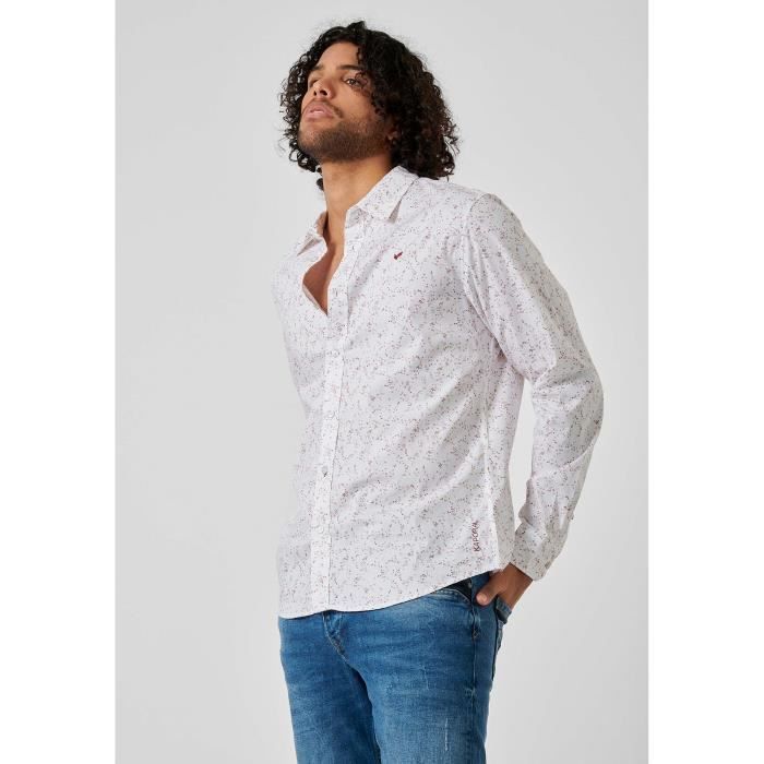 Chemise Homme KAPORAL Modele CHEVY Coupe slim Fleurie blanche Blanc Cdiscount Pret a Porter