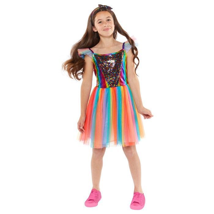 Enfants filles mouche manches rayé arc-en-ciel princesse robe de