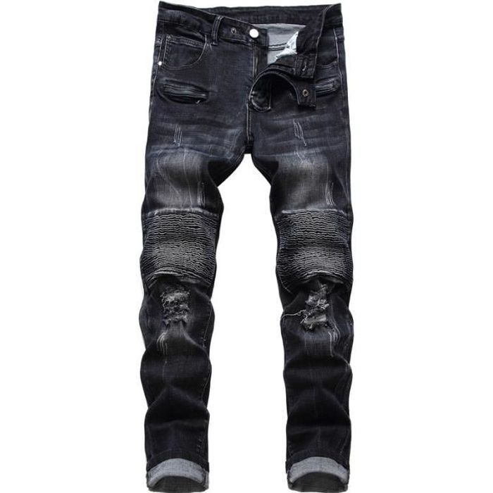 Jean Noir Homme INSFITY Coupe Droite Stretch Effet Abrasion et Delave Noir Cdiscount Pret a Porter