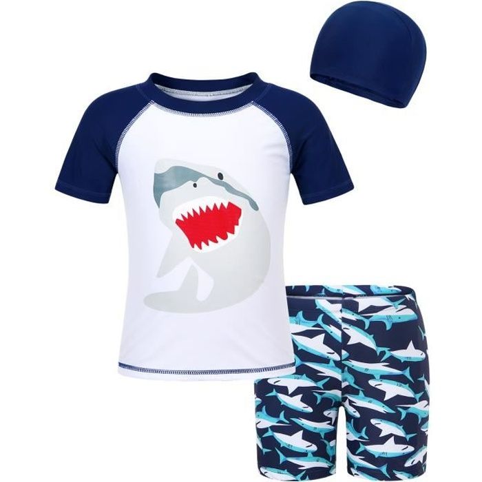 AmzBarley Maillot de Bain garçon AntiUV 3 pièces tShirt & Boxer Chapeau Garçon Blanc