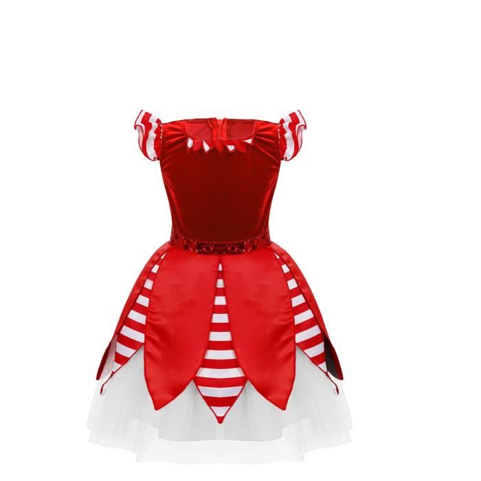 IEFIEL Enfant Fille Robe Noel Deguisement Lutin de Noel Princesse Costume d Elfe Danse Soiree Santa Cosplay 3 16 Ans Rouge Cdiscount Pret a Porter