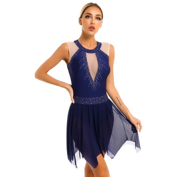 Iixpin Femme Robe Patinage Artistique Strass sans Manche Bodysuit