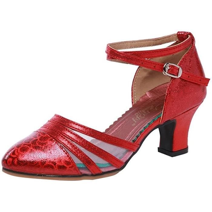 sandales de danse femmes latine professionnel à talons pratique (rouge)