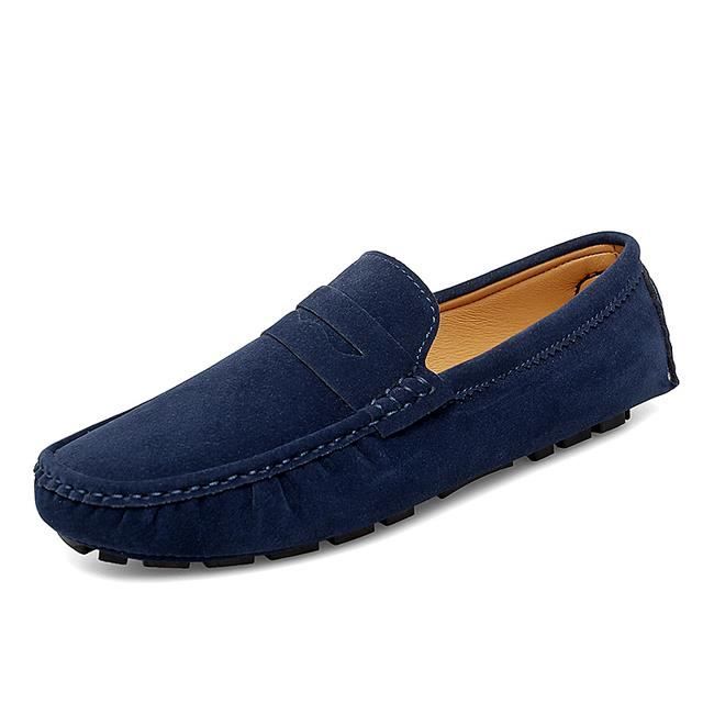 Mocassins en cuir nubuck AY Chaussures decontractees pour hommes Bleu Bleu Cdiscount Chaussures