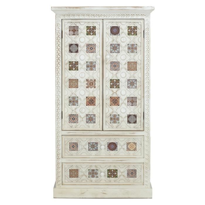 Armoire, placard avec 2 portes en bois coloris blanc, multicolore - Longueur 68 x Profondeur 35 x Hauteur 138 cm