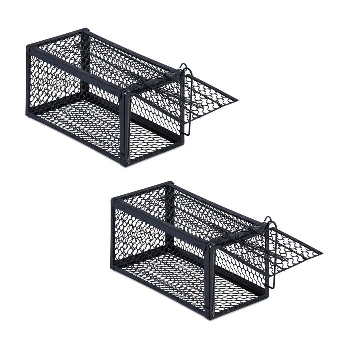 Relaxdays piège à souris vivante lot de 2 attrape-souris sans tuer cage rats 12 x 24 x 11 5 cm souricière noir