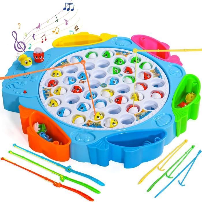 Peche A La Ligne Jouet Enfant Avec 45 Poissons, 4 Cannes - Jeu Musical Rotatif Montessori
