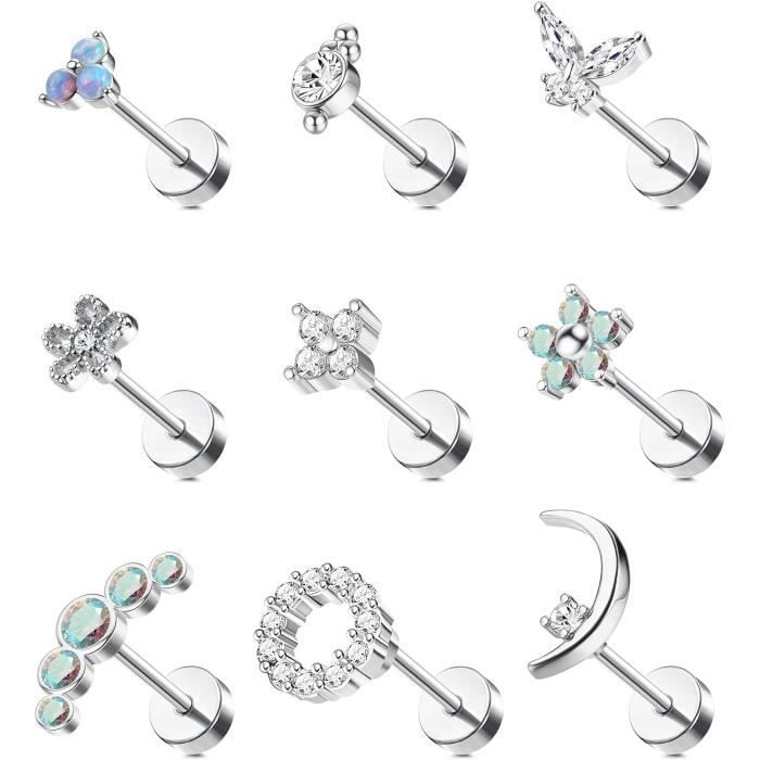 Clous D'Oreilles, Piercing Cartilage Oreilles Argent 925 Triangle Un Cadeau de Fiançailles