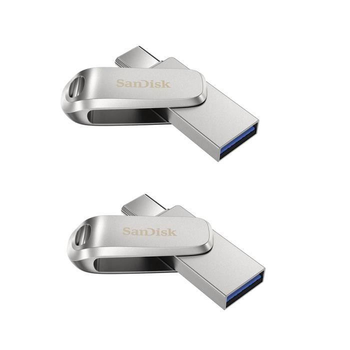 2PCS SanDisk Ultra Luxe 32 Go Clé USB Type-C double connectique ( USB Type-C et USB Type-A) 150Mb/s