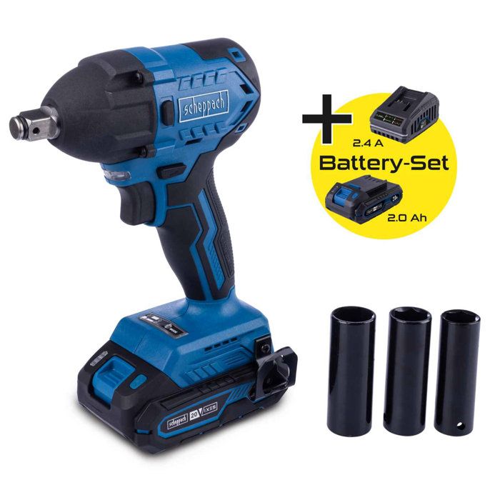 Clé à choc sans fil BC IW350 X 12 brushless 180Nm350Nm 3600 bpm +3 douilles SCHEPPACH 20V IXES Batterie 2Ah + chargeur 2.