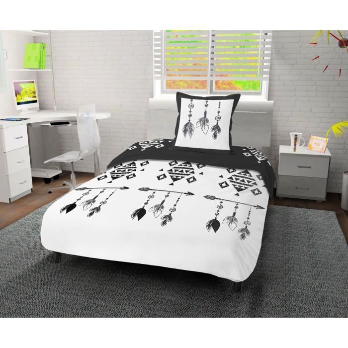 Housse De Couette Evasion Soleil D'Ocre 220x240cm Coton Blanc - Parure Lit 2 Personnes