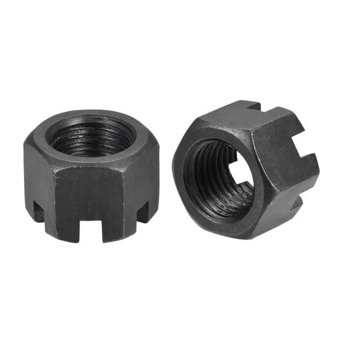 Lot De 2 écrous Hexagonaux à Fente M22 X 1,5 Mm Grade 4,8 - Acier Carbone Noir